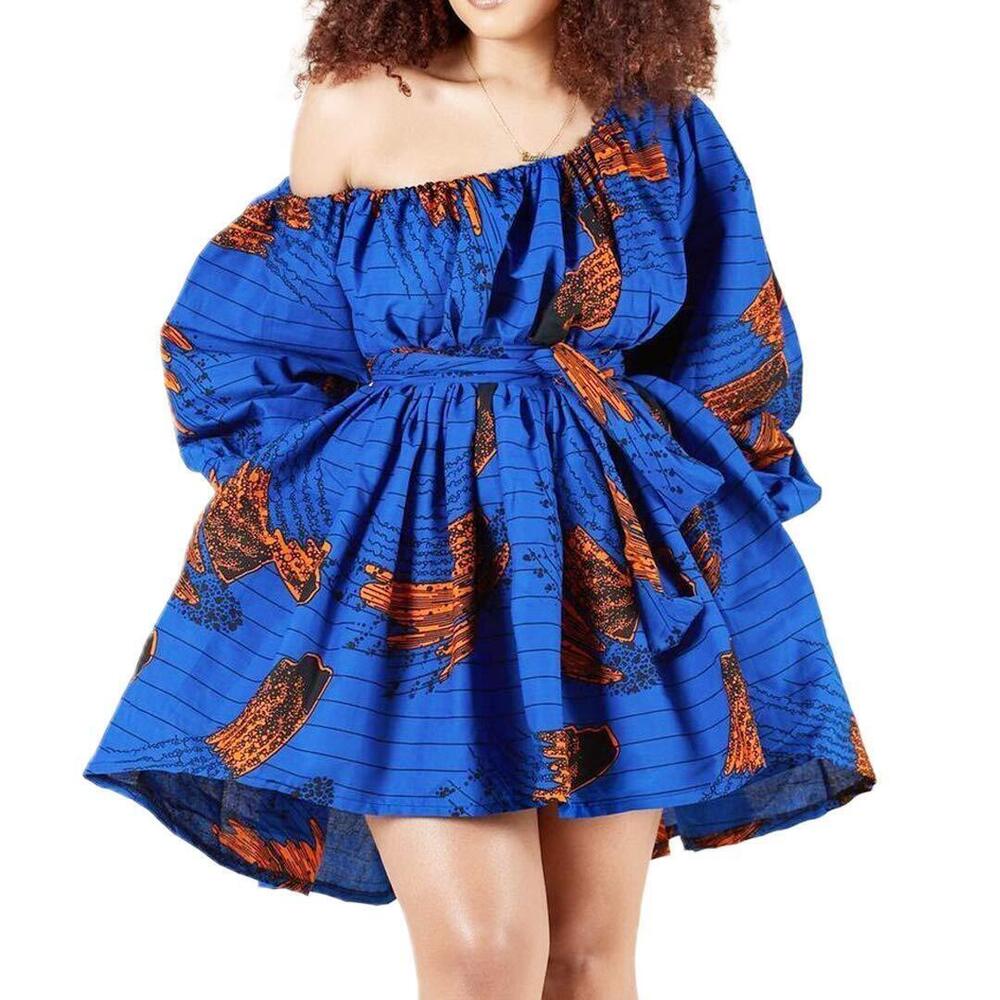 6612 Sexy African Floral Printed Mini Dresses High Waist Dashiki Skirt